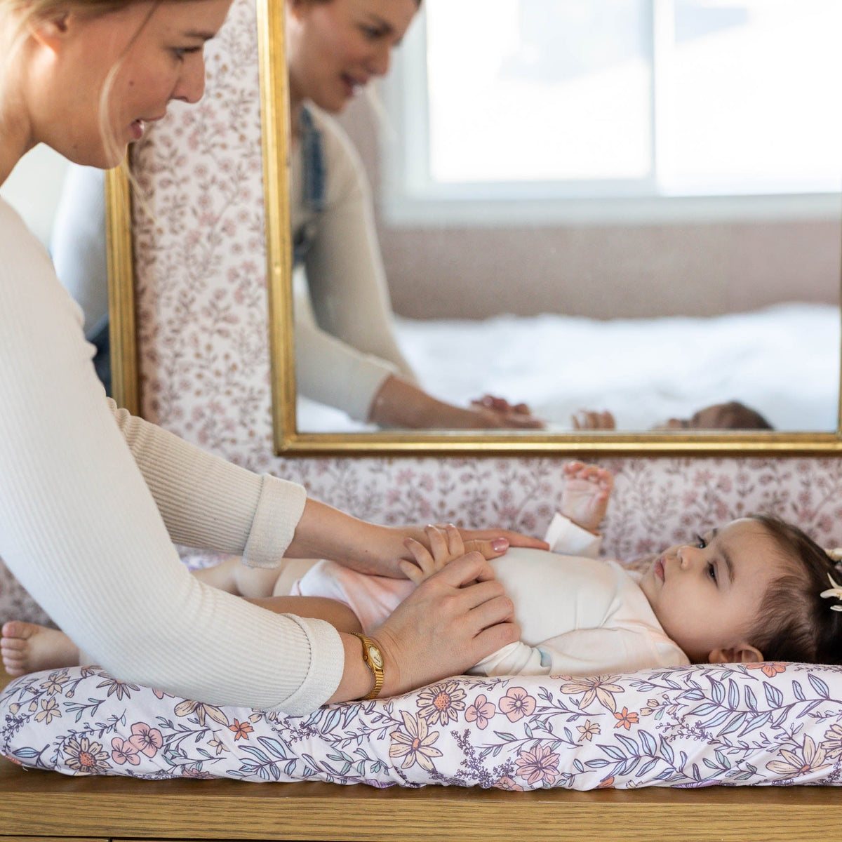 Premium Knit Diaper Changing Pad Cover - Flora