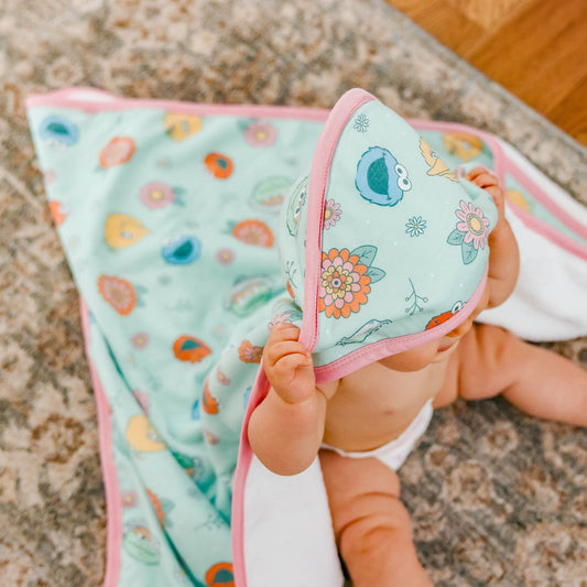 Premium Baby Knit Hooded Towel - Sesame Street Retro Floral