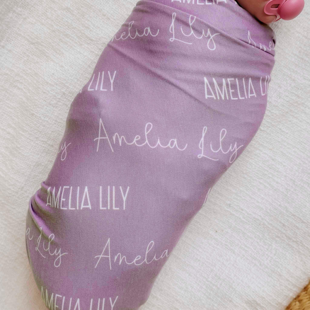 Personalized Baby Name Swaddle Blanket - Mulberry