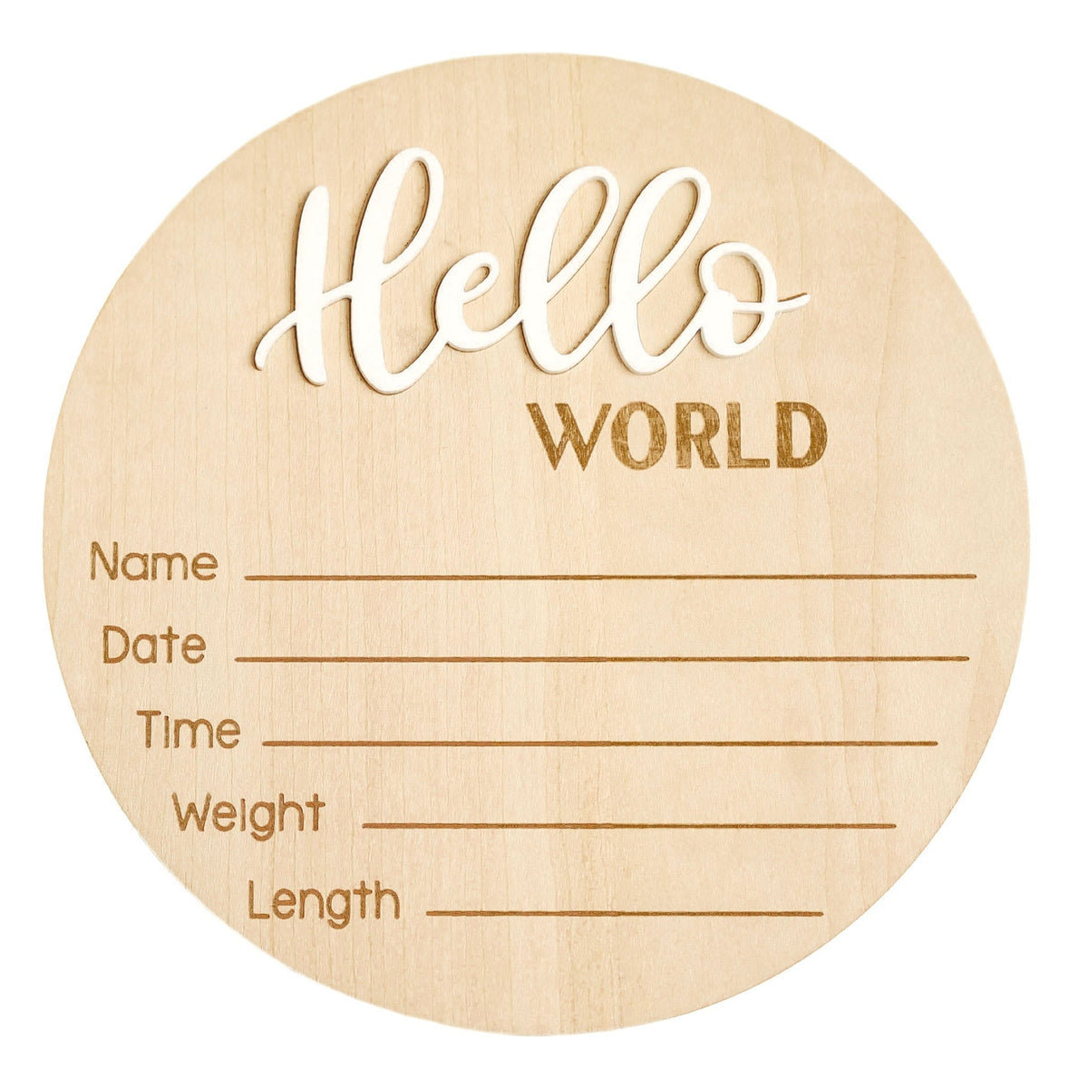 3D Acrylic Wooden Announcement Sign - Hello World
