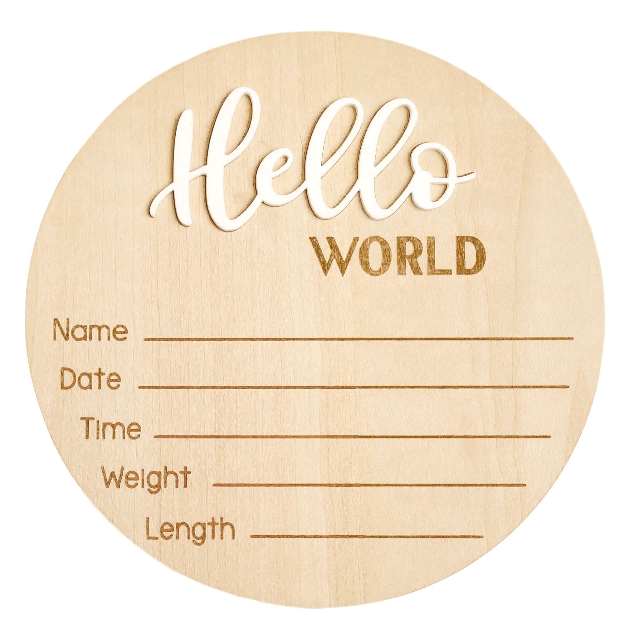 3D Acrylic Wooden Announcement Sign - Hello World