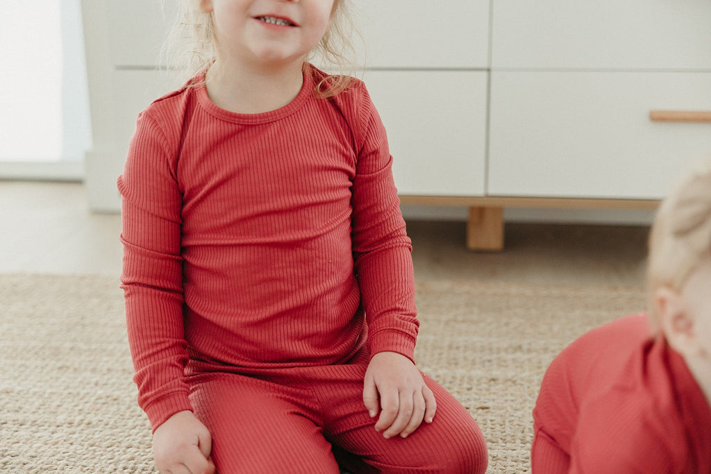 2pc Rib Knit Long Sleeve Pajama Set - Berry
