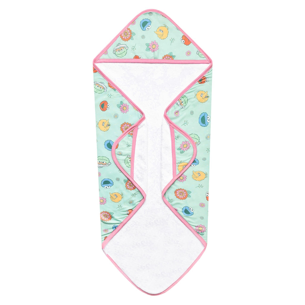 Premium Baby Knit Hooded Towel - Sesame Street Retro Floral