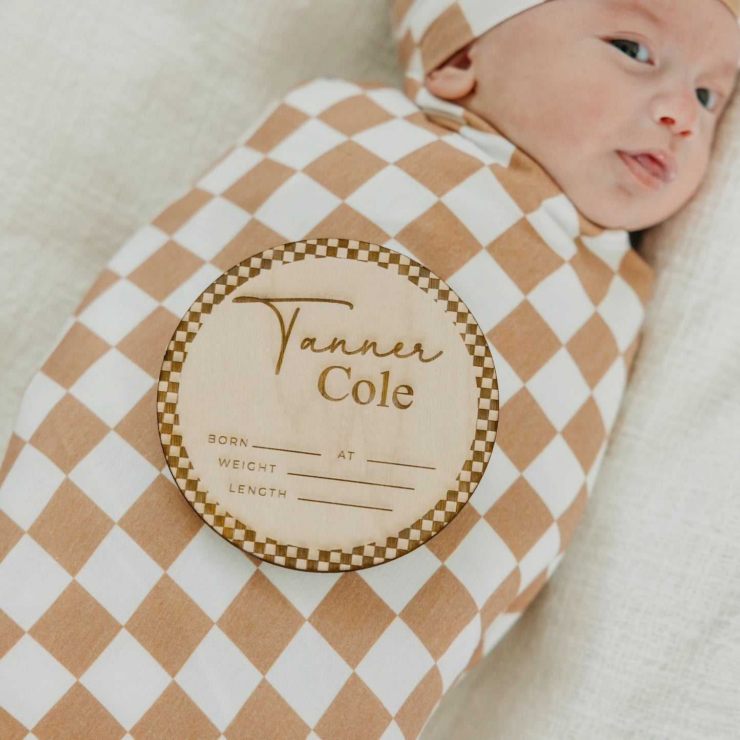 Personalized Wooden Announcement Sign - Retro Checker