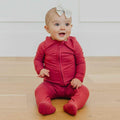 Rib Knit Zip-Up Footie Pajama - Berry