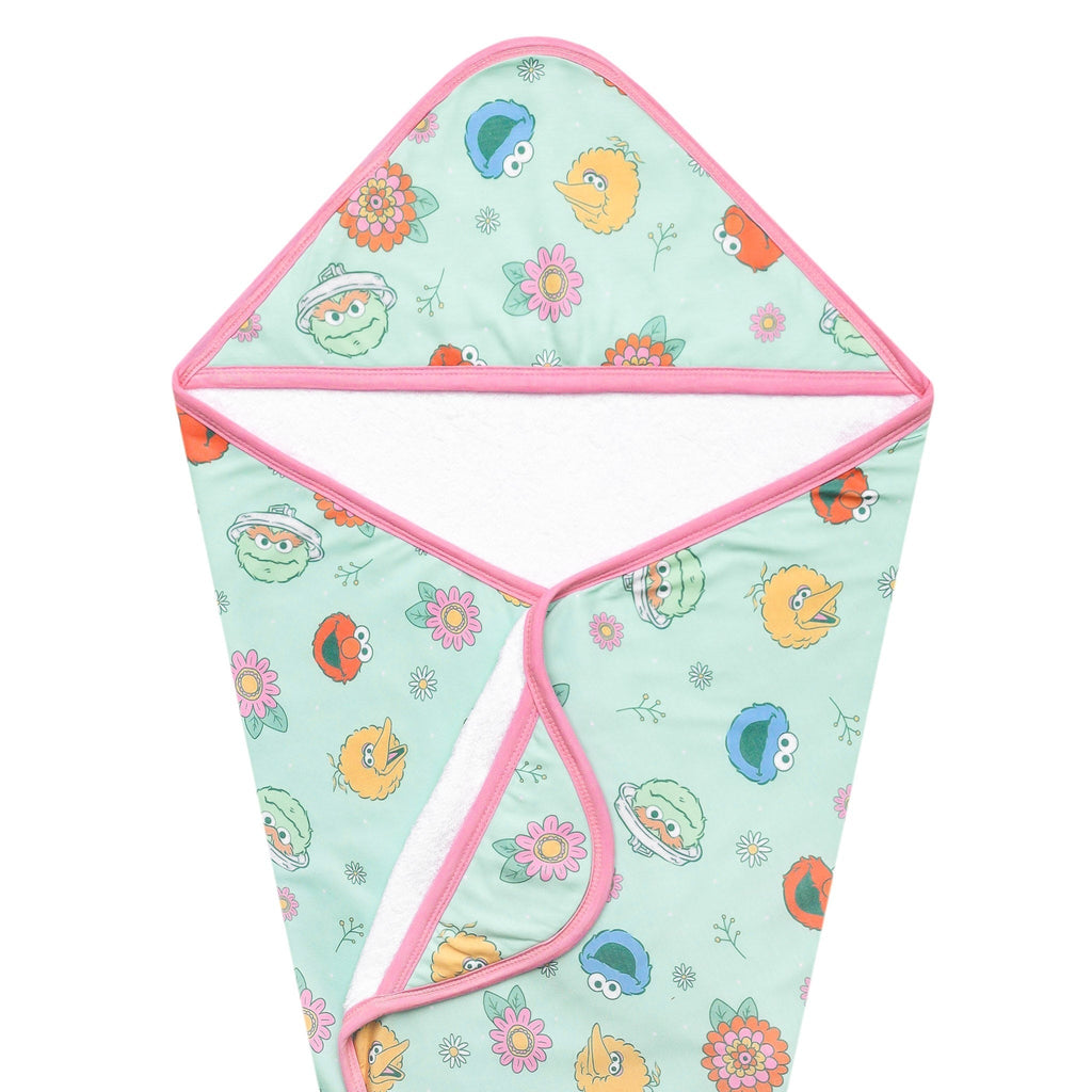 Premium Baby Knit Hooded Towel - Sesame Street Retro Floral