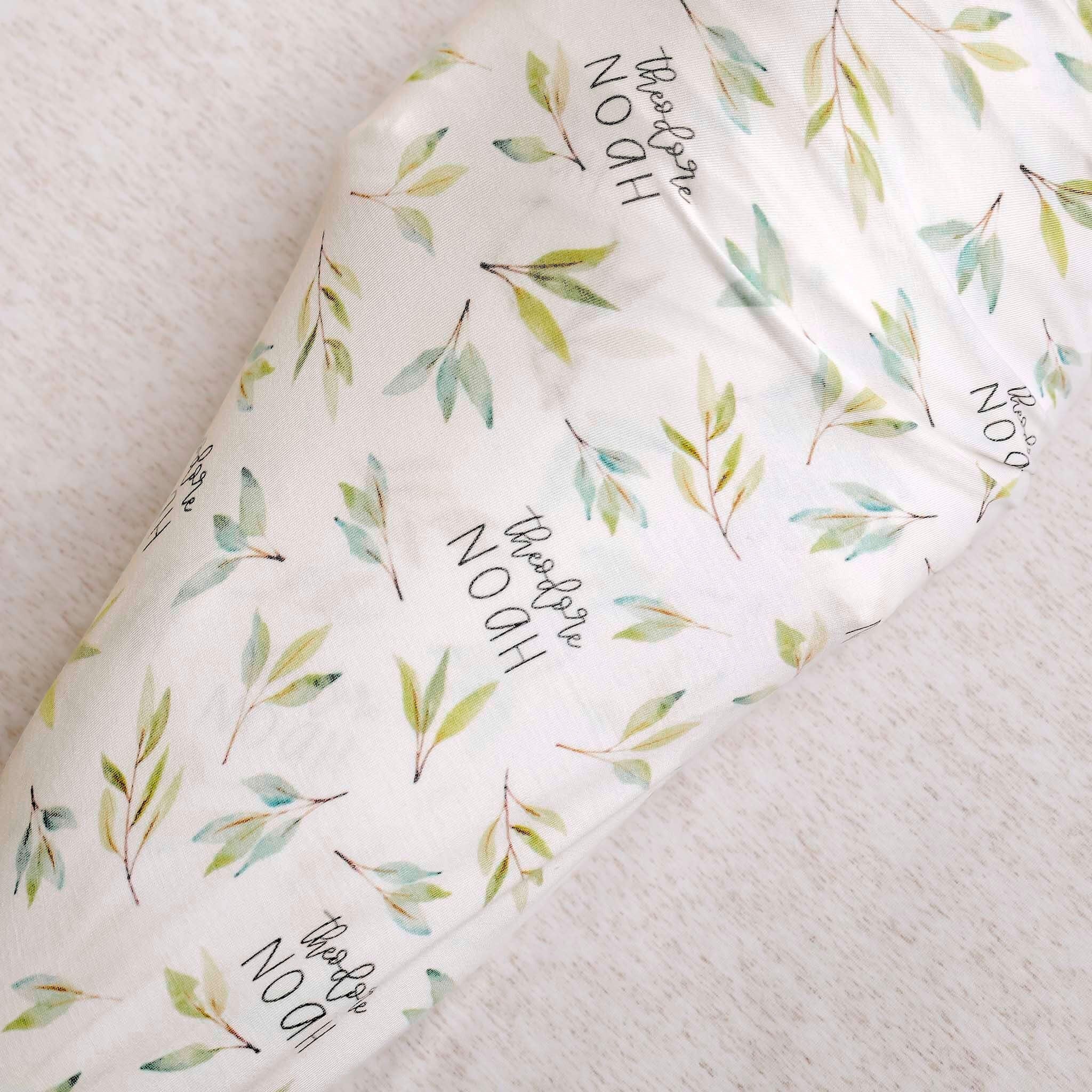 Personalized Baby Name Swaddle Blanket - Greenery