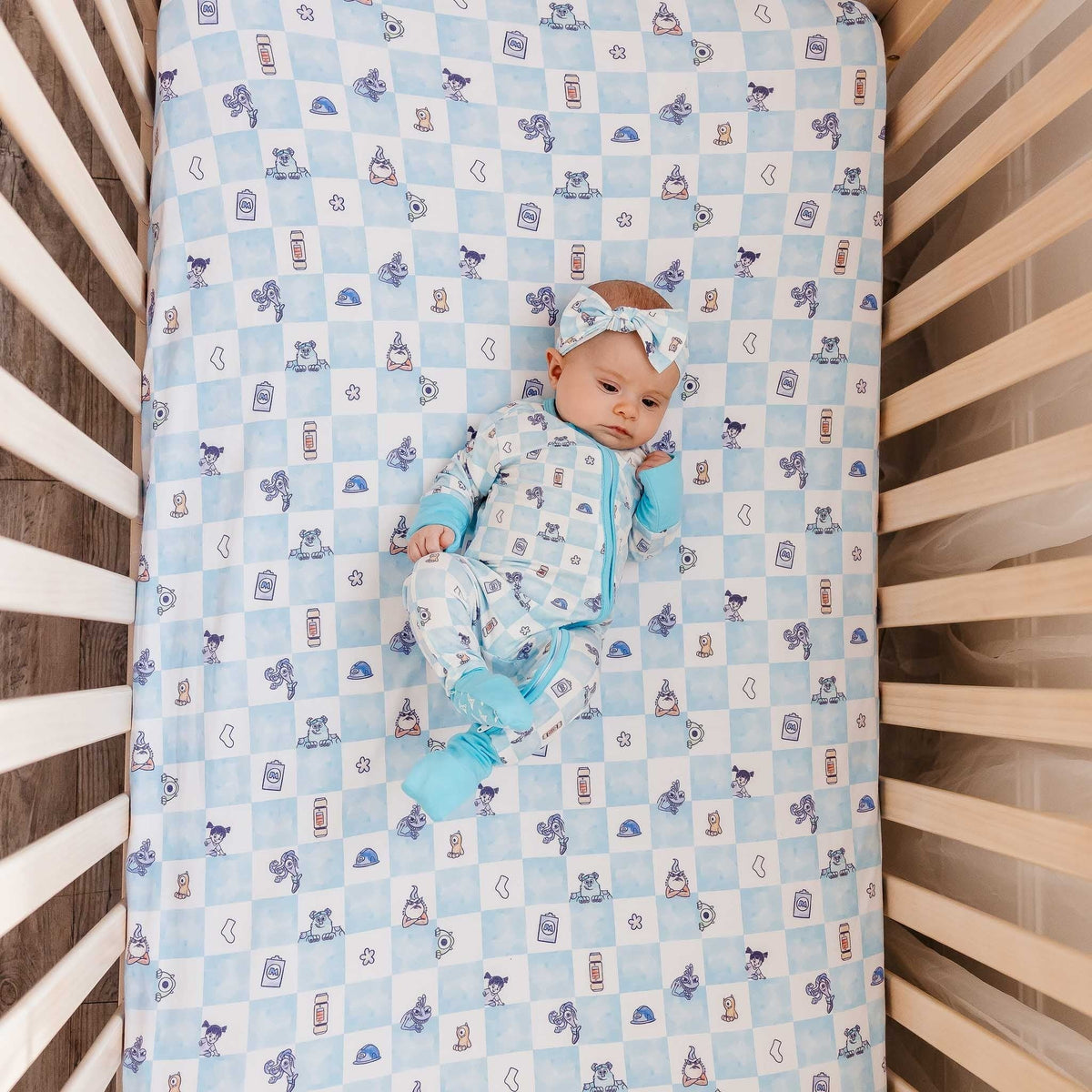 Premium Knit Fitted Crib Sheet - Monsters, Inc. Medley
