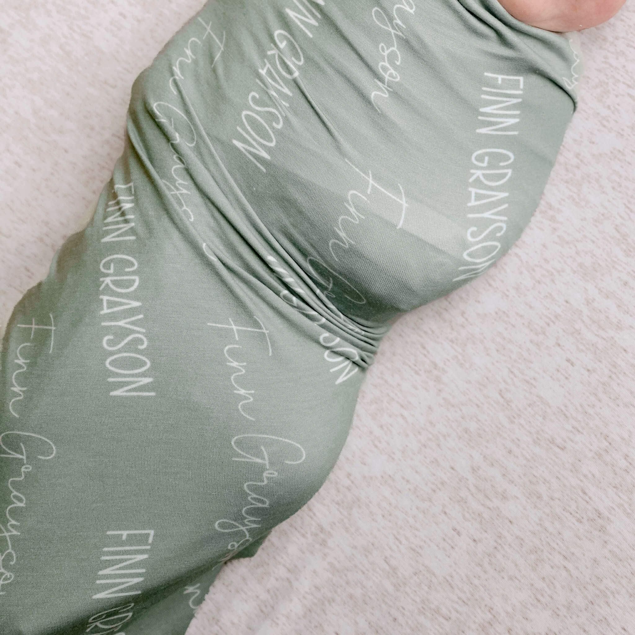 Personalized Baby Name Swaddle Blanket - Sage