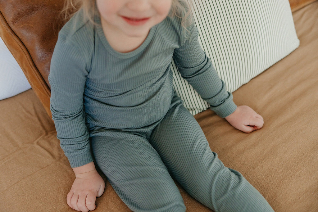 2pc Rib Knit Long Sleeve Pajama Set - Moss