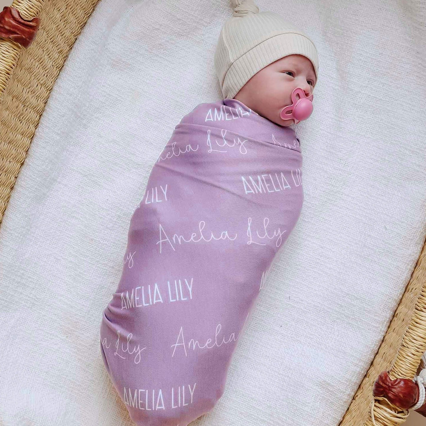 Personalized Baby Name Swaddle Blanket - Mulberry