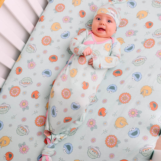 Newborn Knotted Gown - Sesame Street Retro Floral