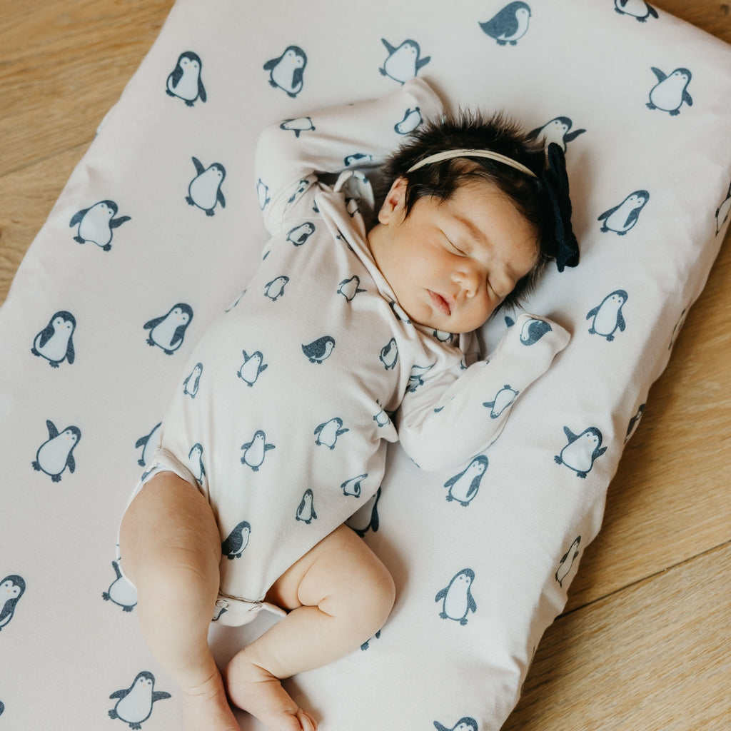 Premium Knit Diaper Changing Pad Cover - Penguins