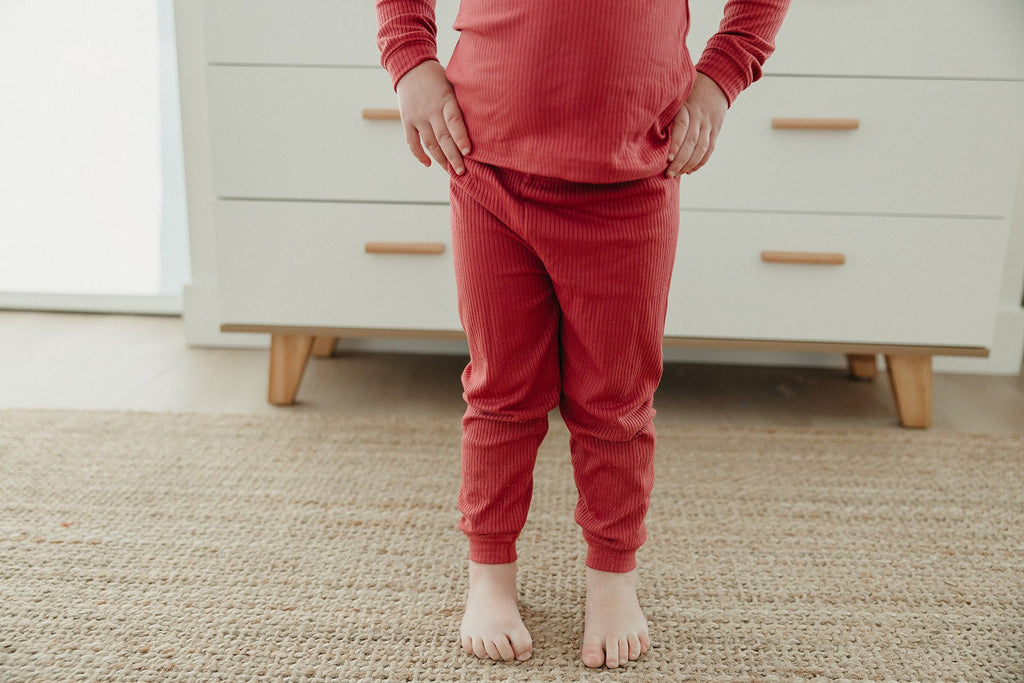 2pc Rib Knit Long Sleeve Pajama Set - Berry