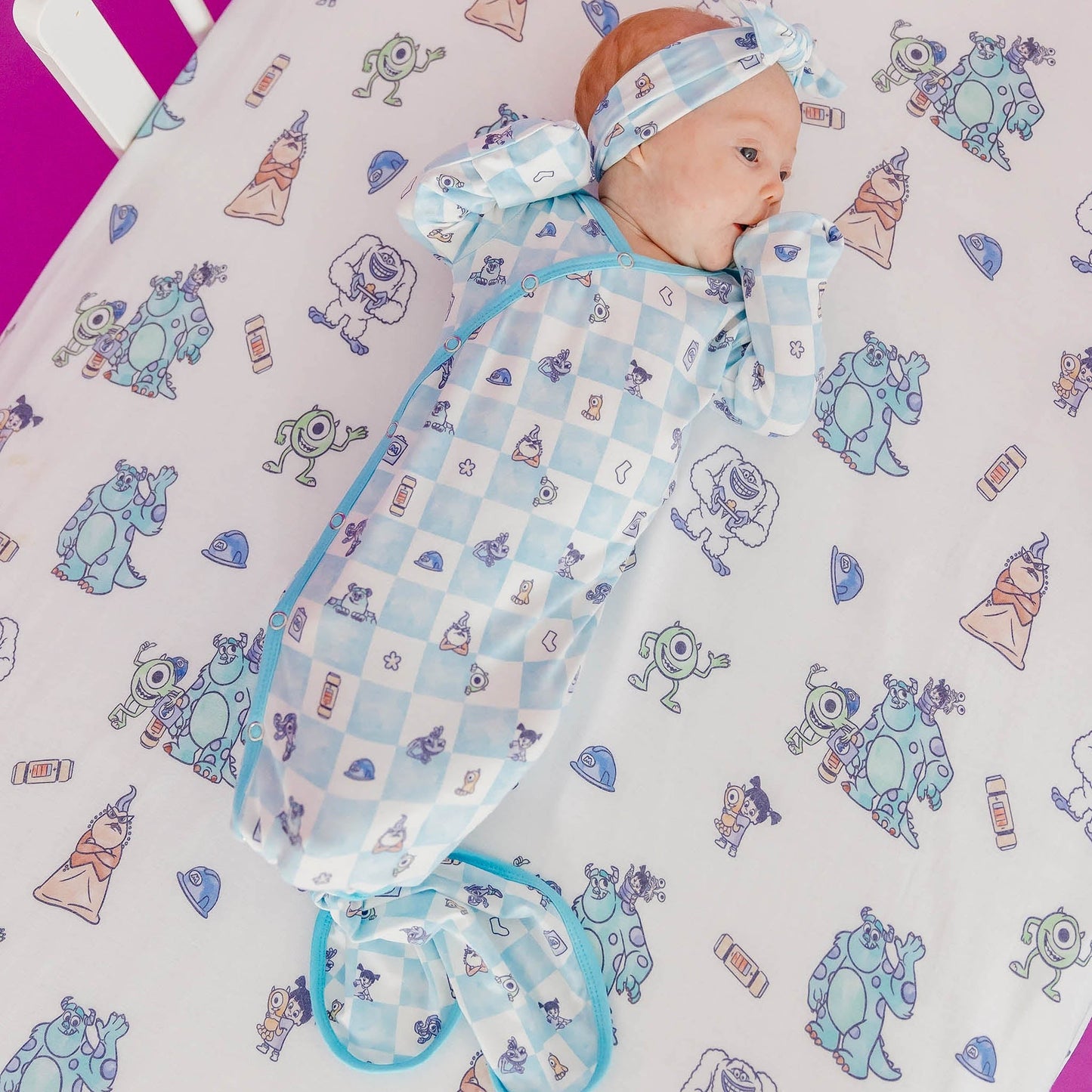 Newborn Knotted Gown - Monsters, Inc. Medley