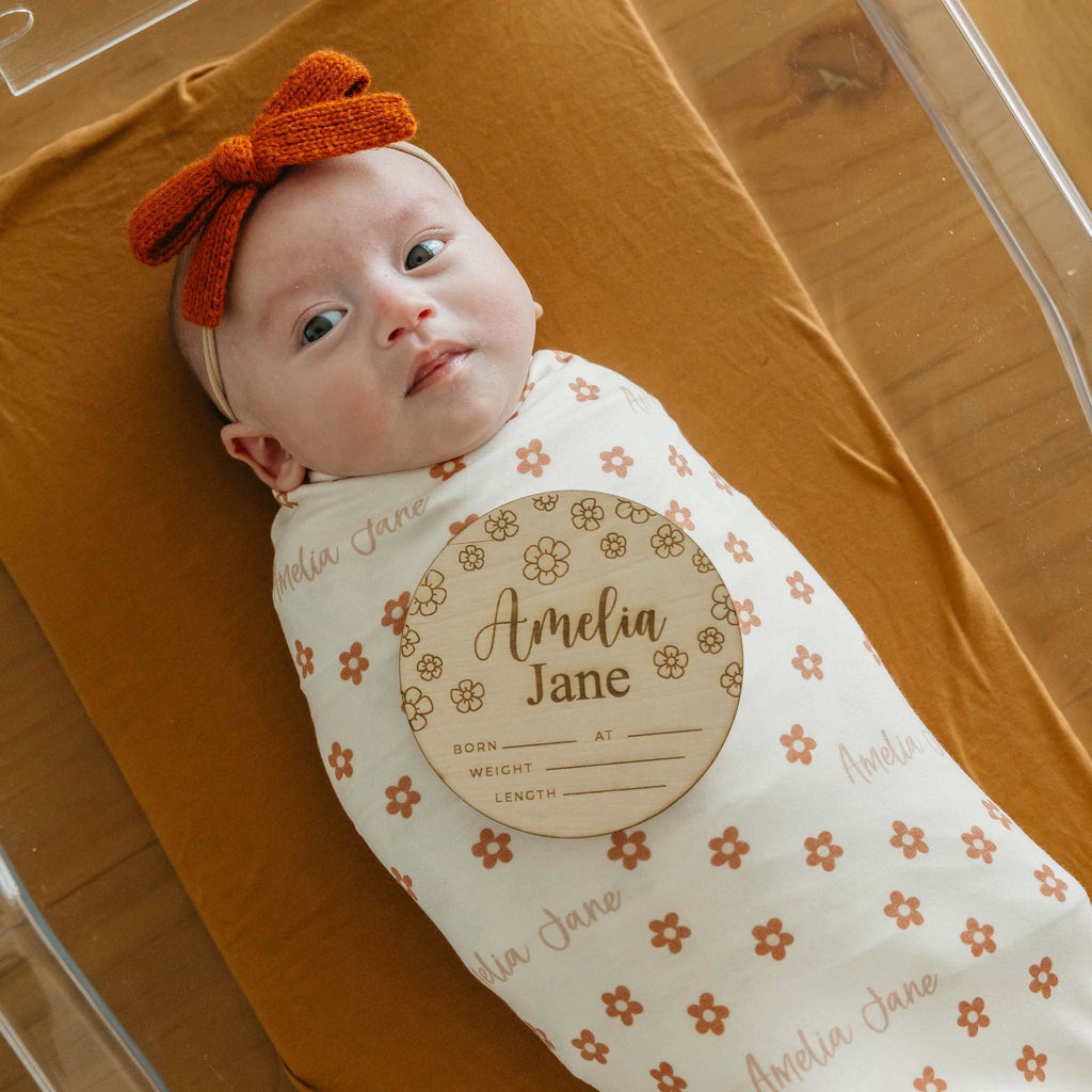 Personalized Wooden Announcement Sign - Happy Daisy
