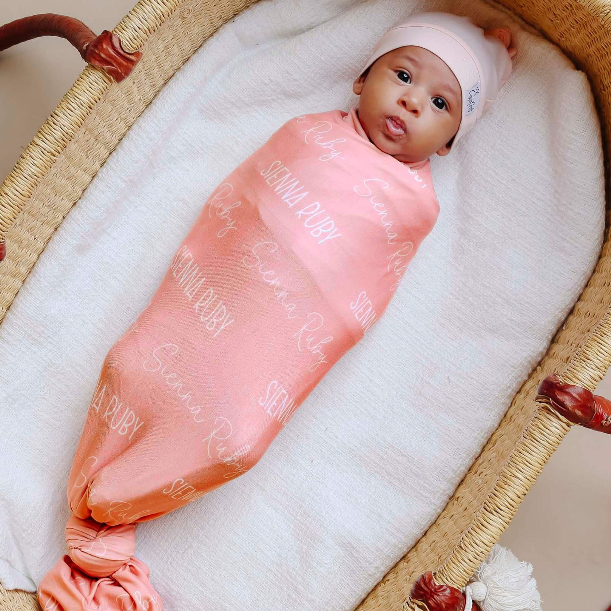 Personalized Baby Name Swaddle Blanket - Peach