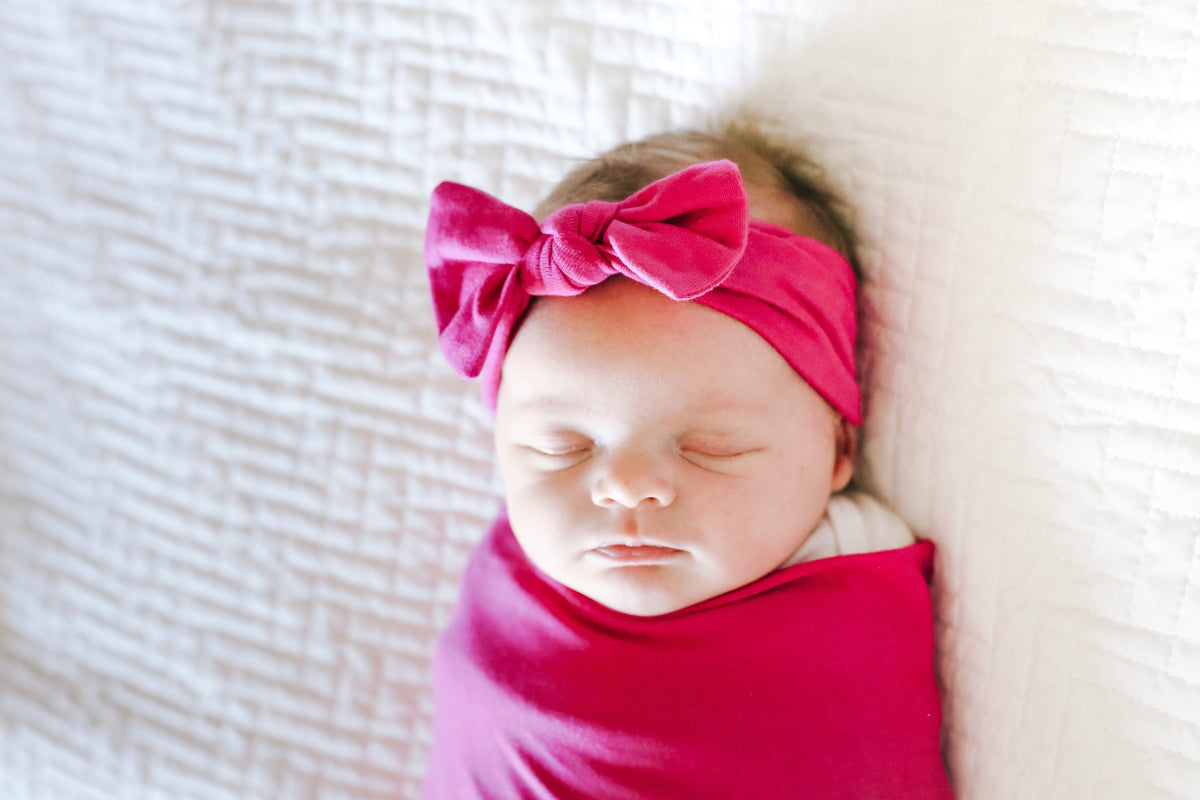 Knit Headband Bow - Raspberry