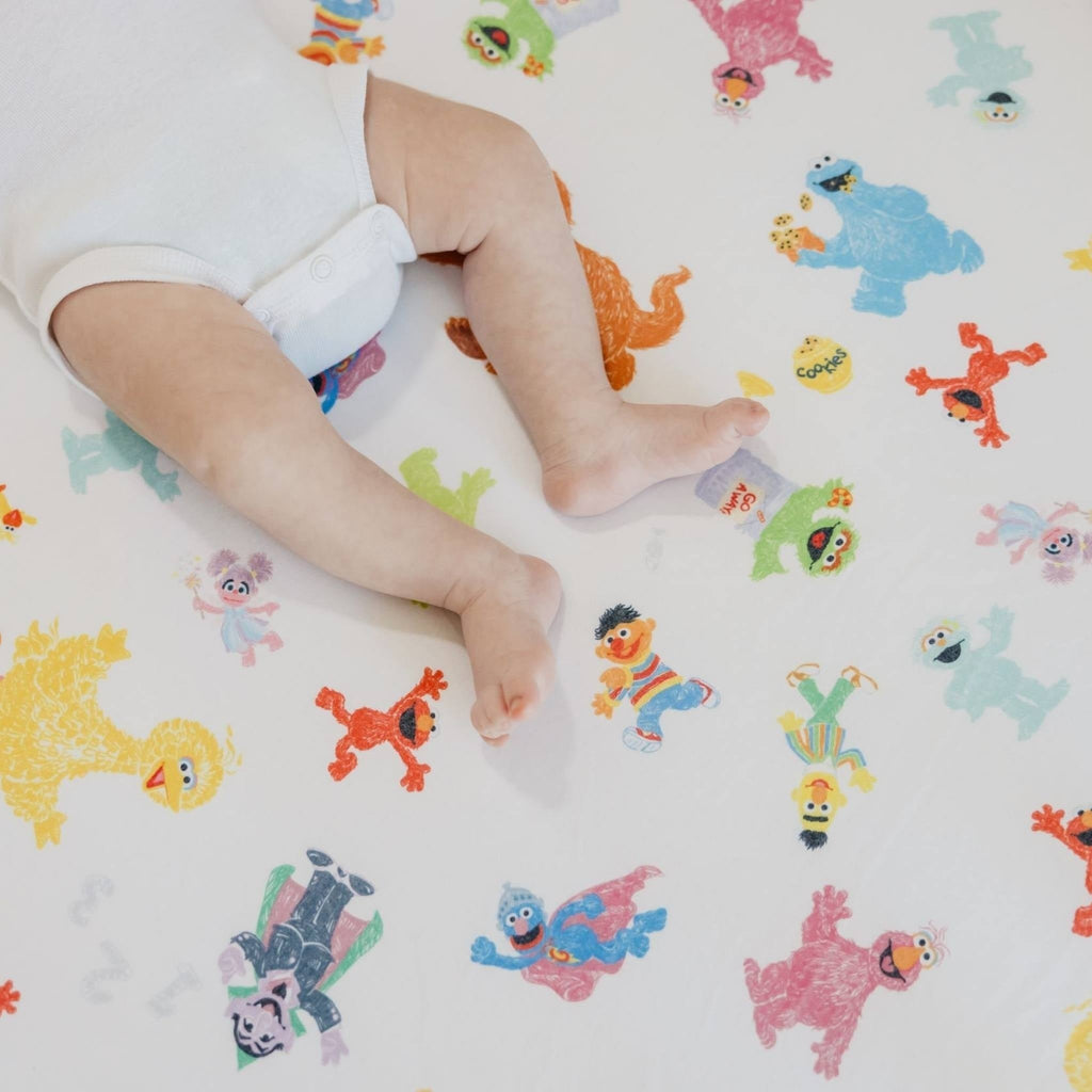 Premium Knit Fitted Crib Sheet - Sesame Friends