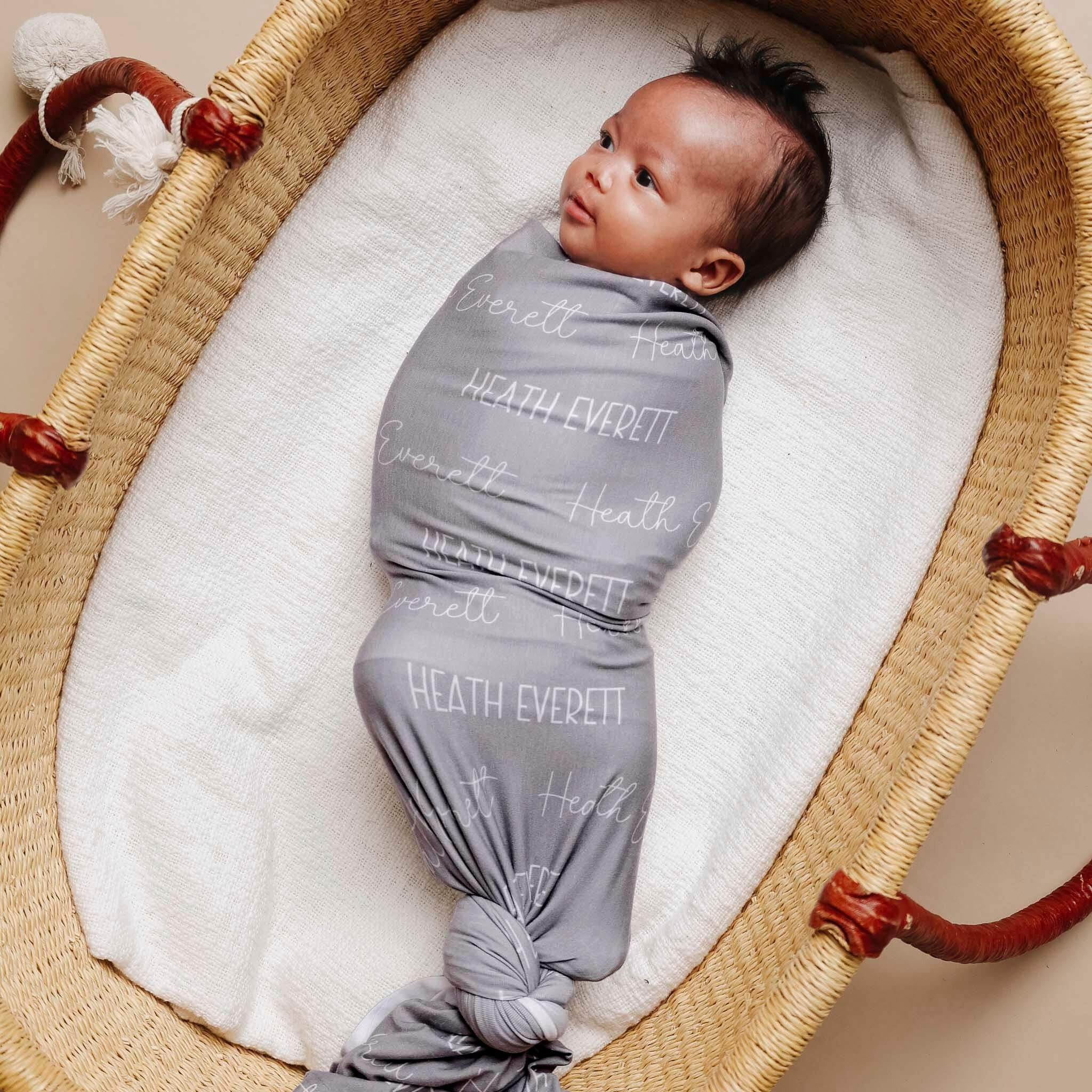 Personalized Baby Name Swaddle Blanket - Stone