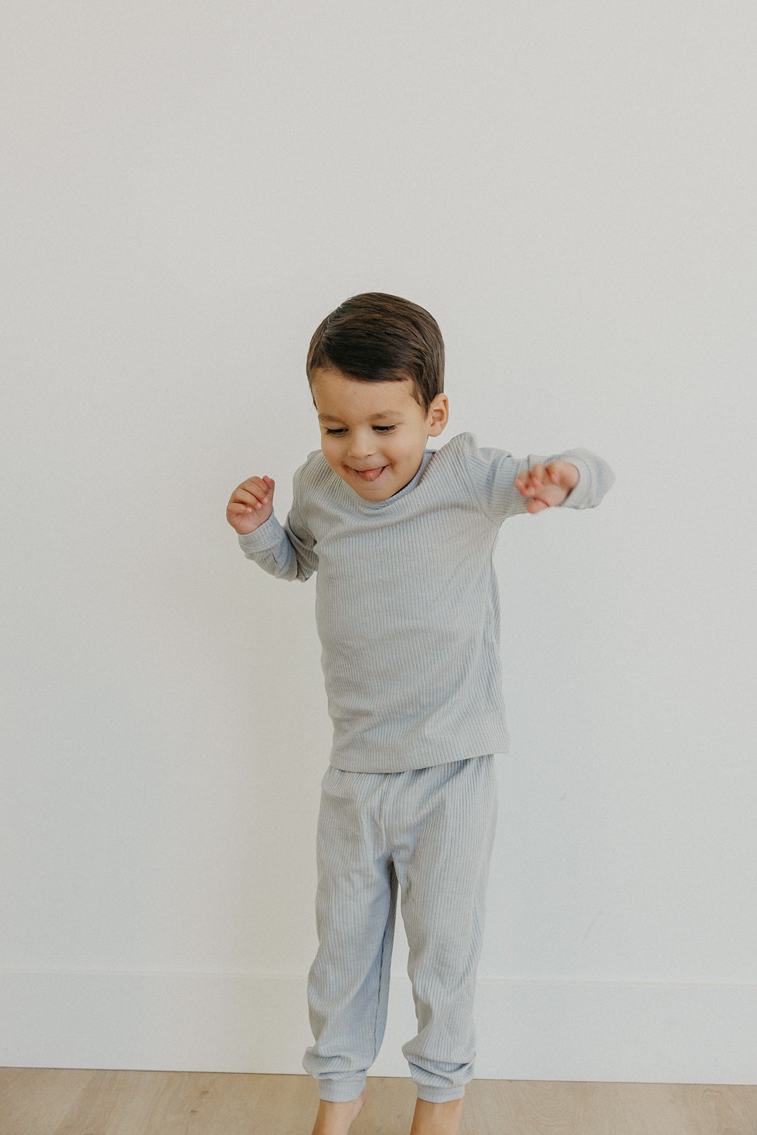 2pc Rib Knit Long Sleeve Pajama Set - Ash