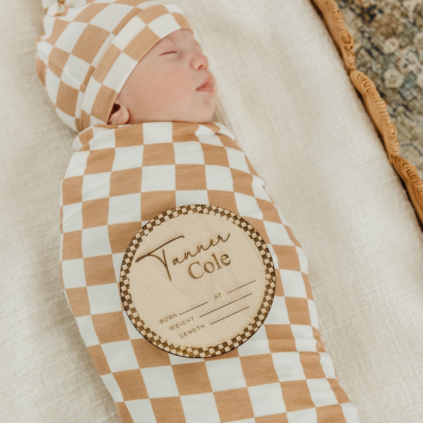 Personalized Wooden Announcement Sign - Retro Checker