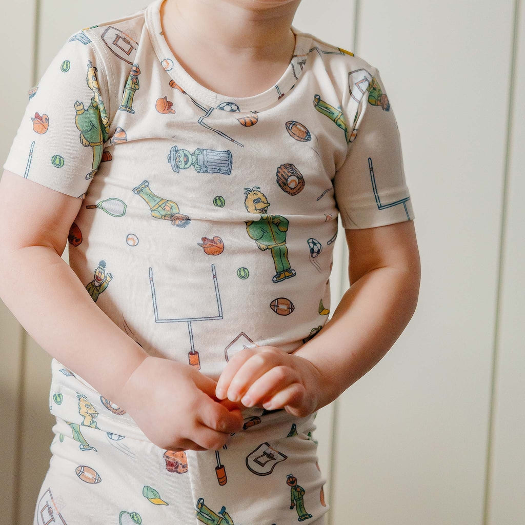 2pc Short Sleeve Pajamas with Pants - Sesame Street Varsity Friends