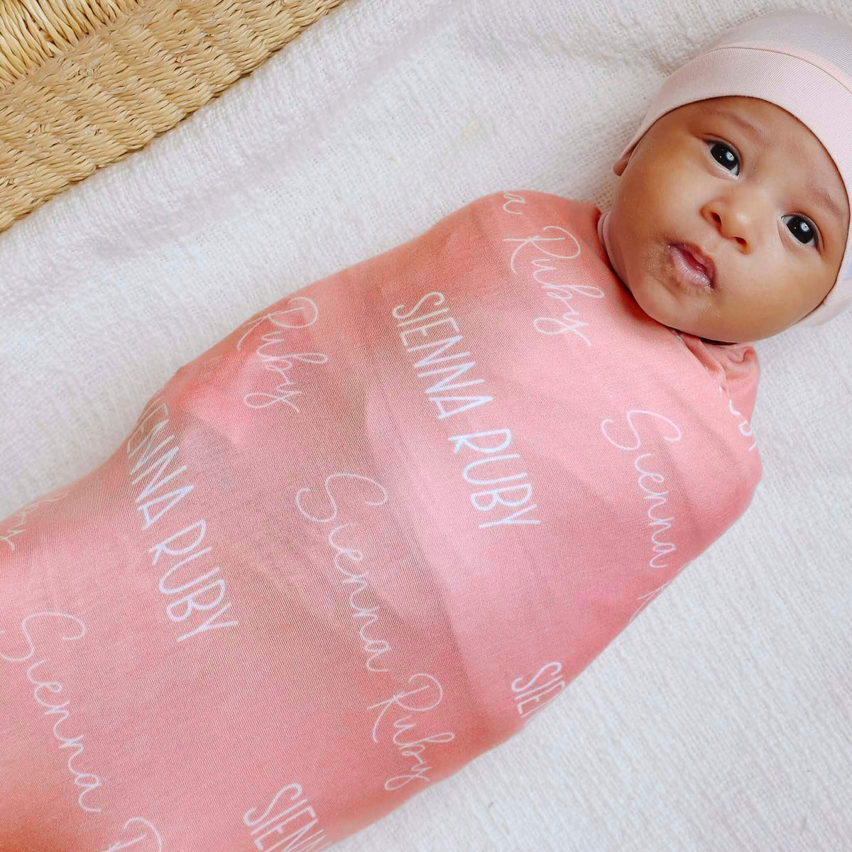 Personalized Baby Name Swaddle Blanket - Peach