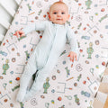 Premium Knit Fitted Crib Sheet - Sesame Street Varsity Friends
