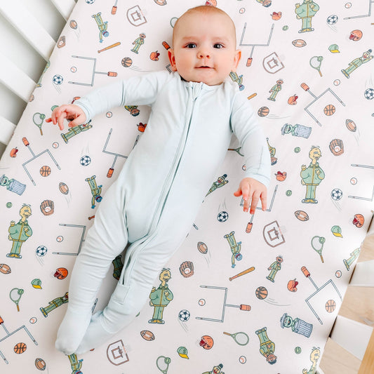 Premium Knit Fitted Crib Sheet - Sesame Street Varsity Friends