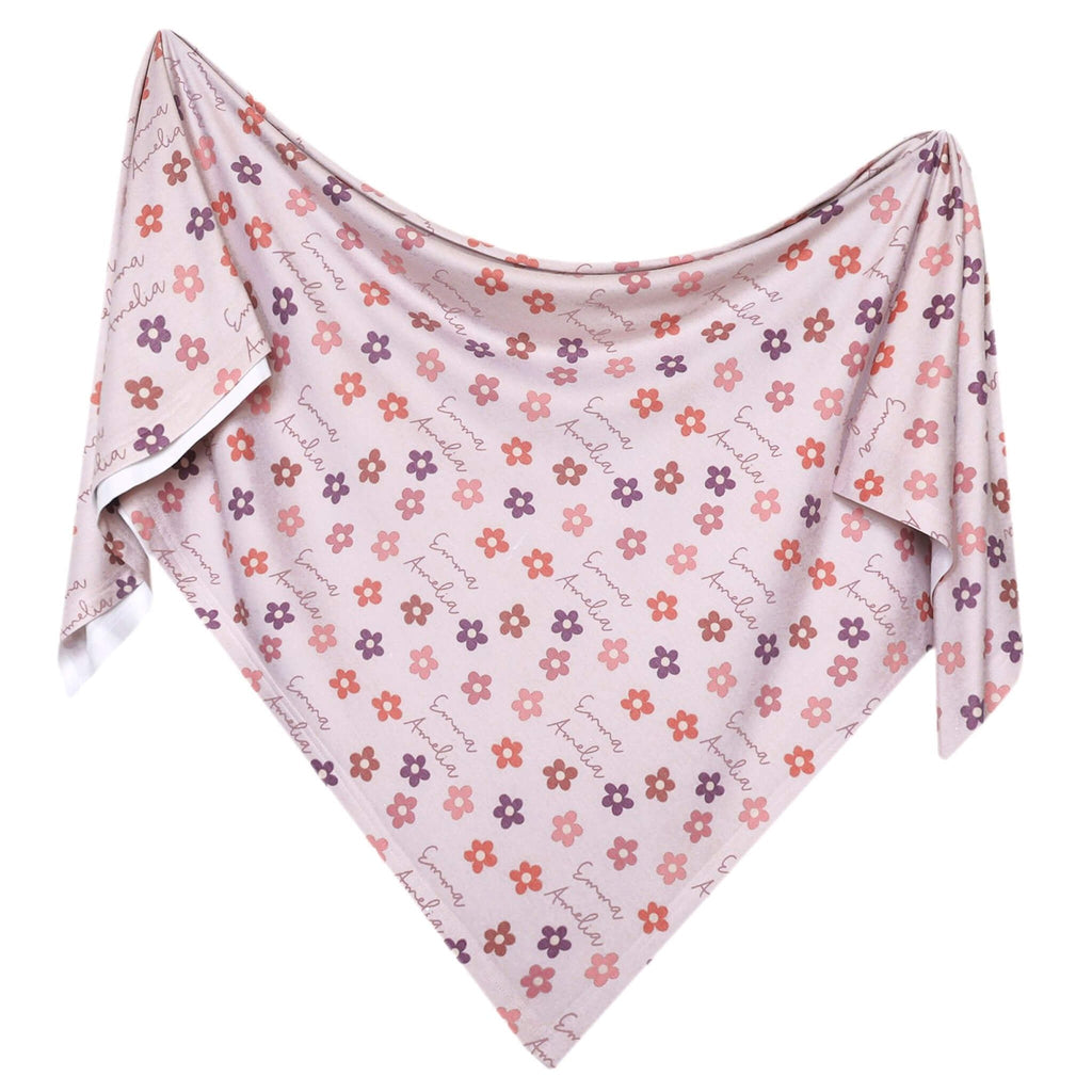 Personalized Baby Name Swaddle Blanket - Pink Daisy