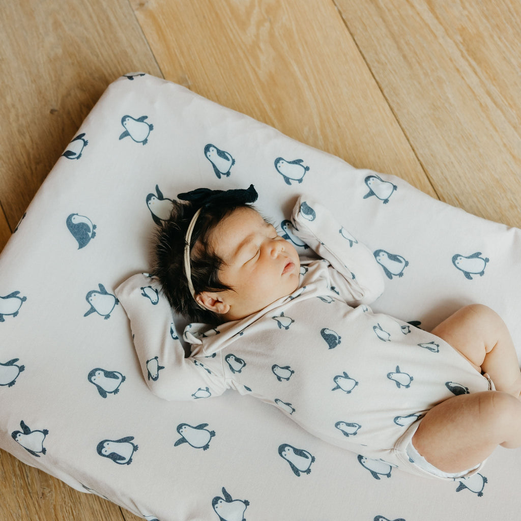 Premium Knit Diaper Changing Pad Cover - Penguins