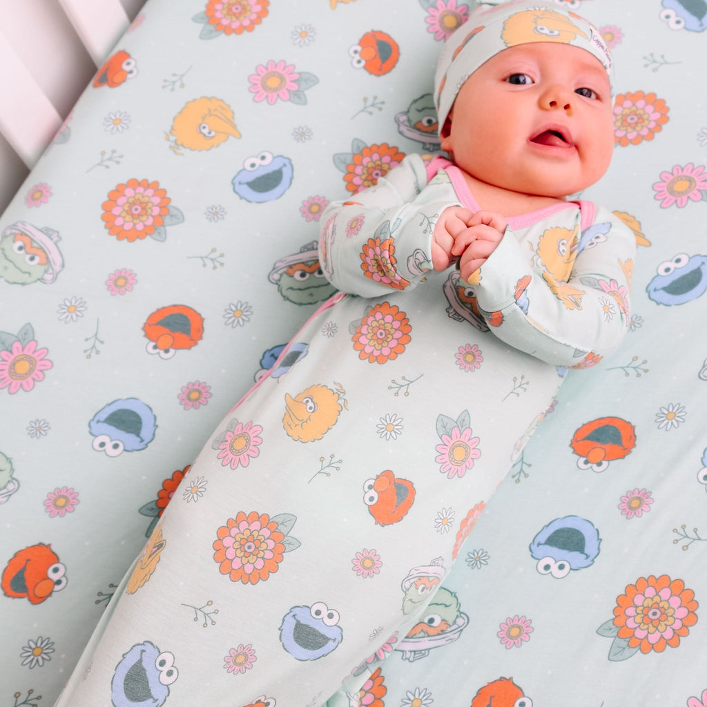 Premium Knit Fitted Crib Sheet - Sesame Street Retro Floral