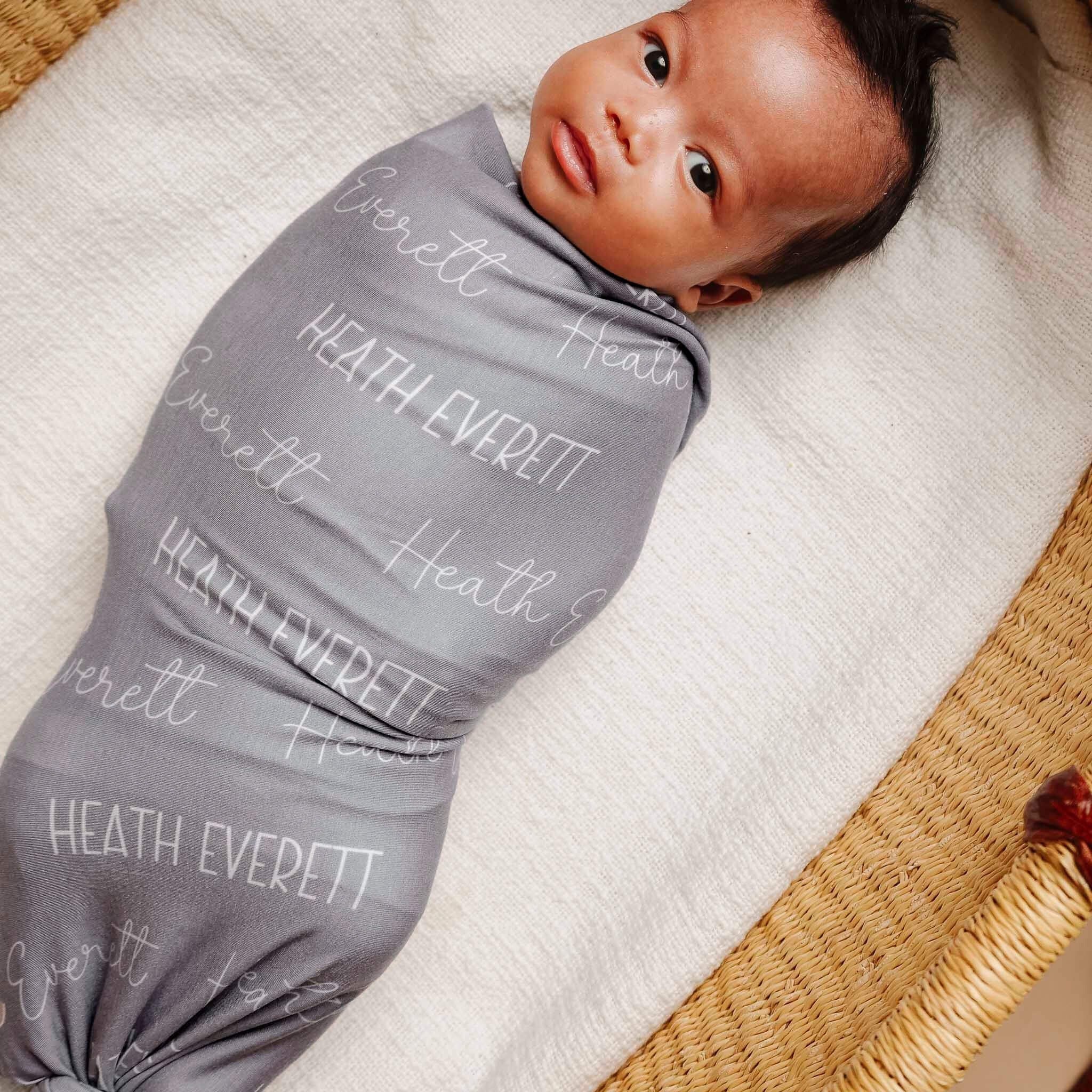 Personalized Baby Name Swaddle Blanket - Stone