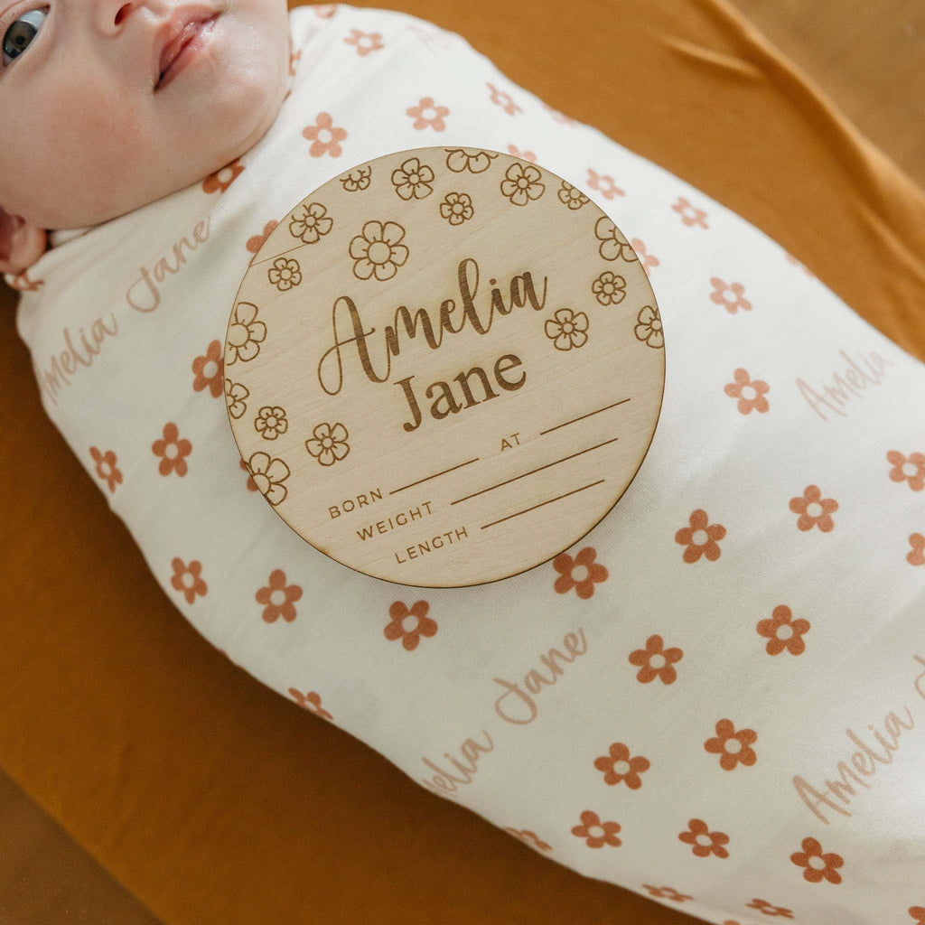 Personalized Wooden Announcement Sign - Happy Daisy