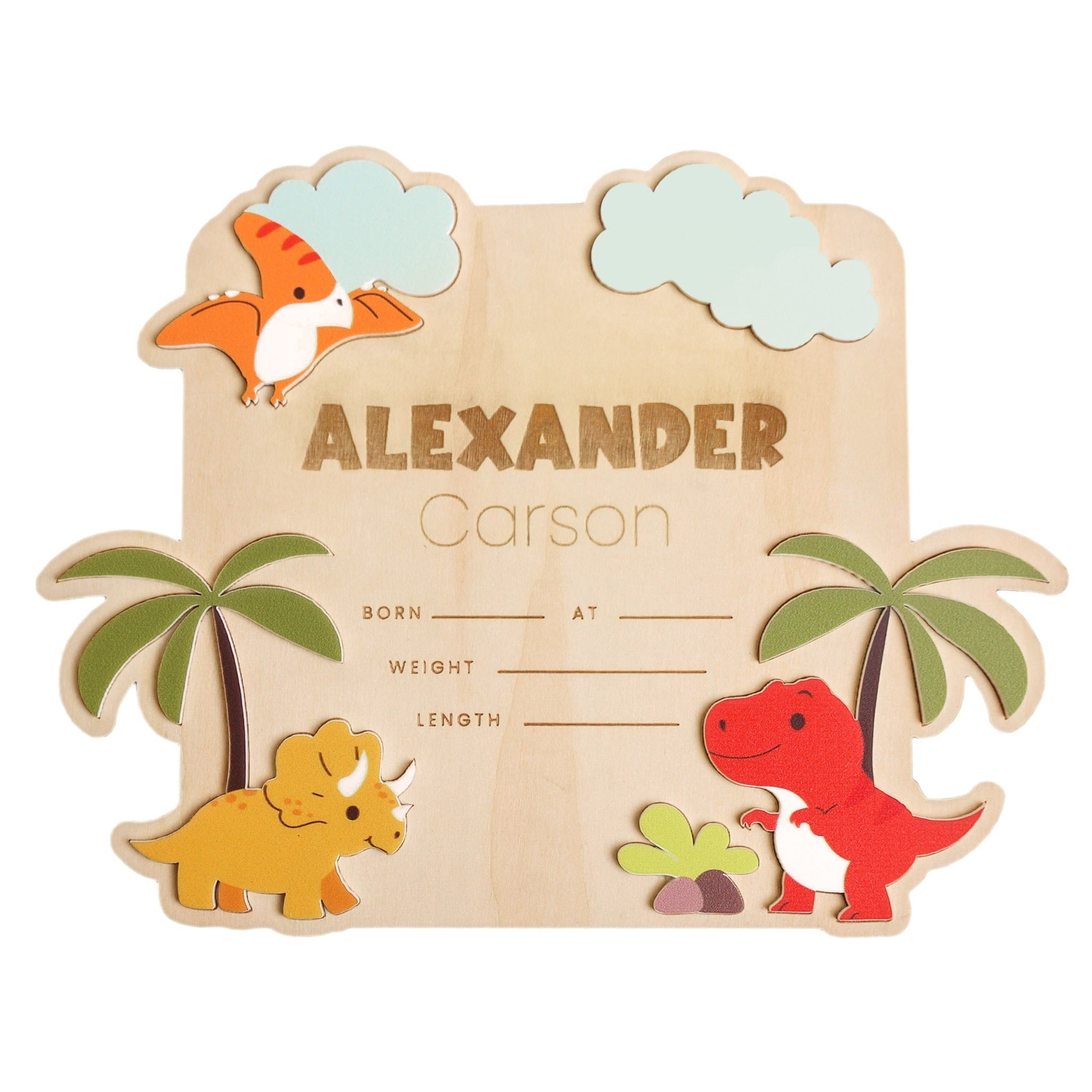 3D Acrylic Wooden Announcement Sign - Dino Medley
