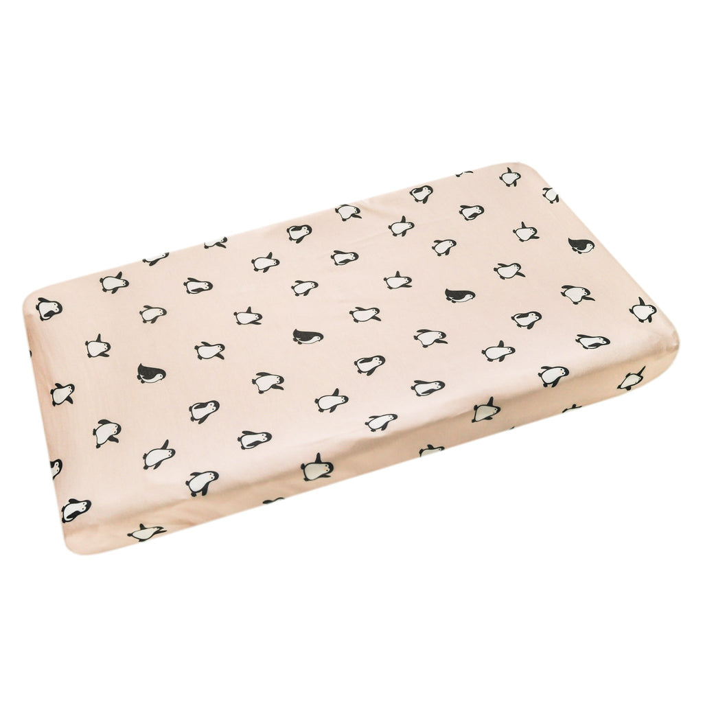 Premium Knit Diaper Changing Pad Cover - Penguins