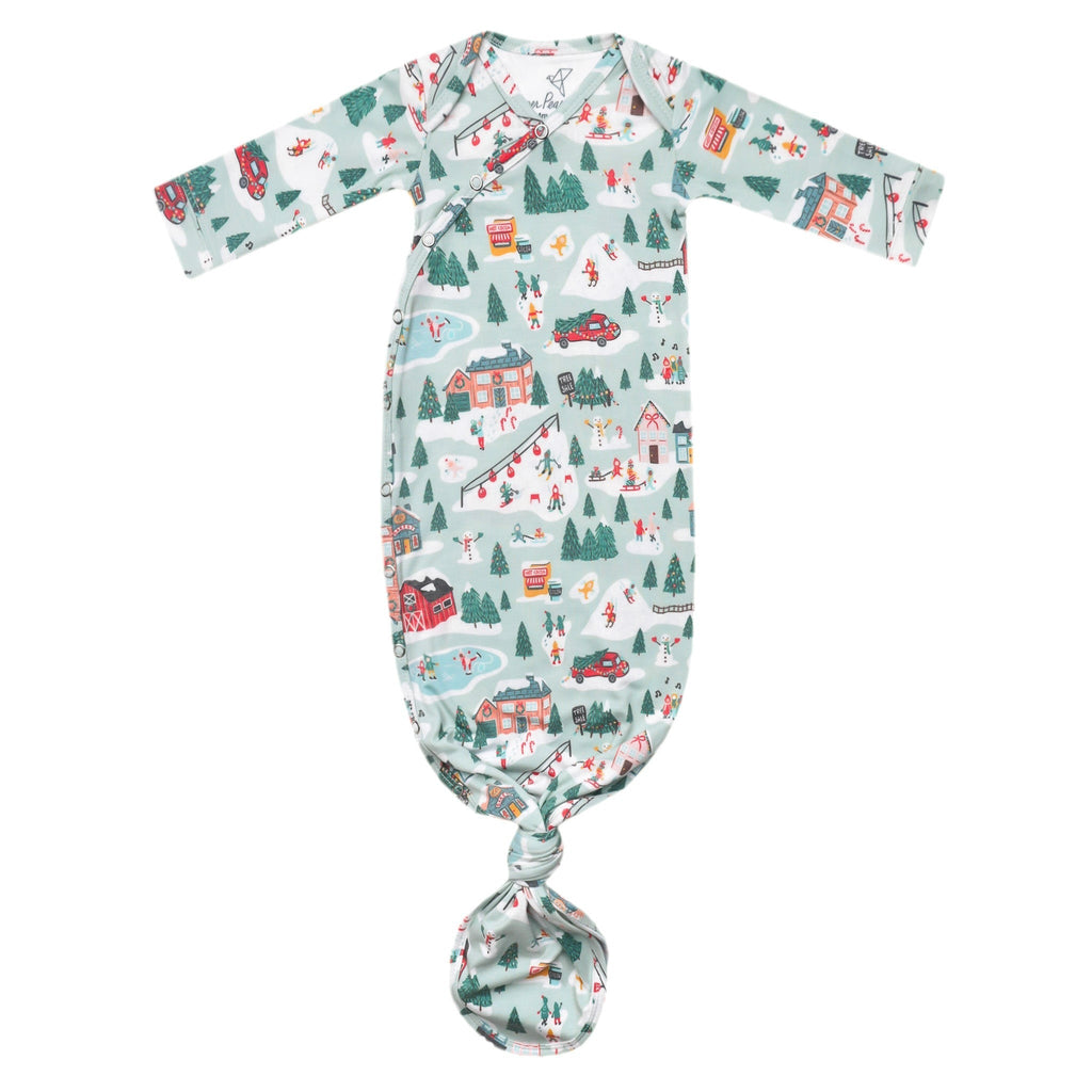 Newborn Knotted Gown - Snowy Slopes
