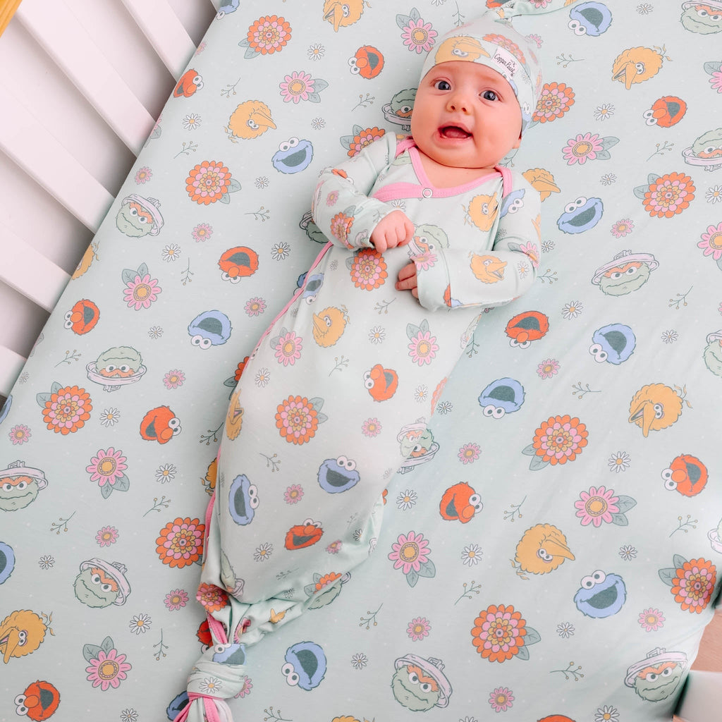 Premium Knit Fitted Crib Sheet - Sesame Street Retro Floral