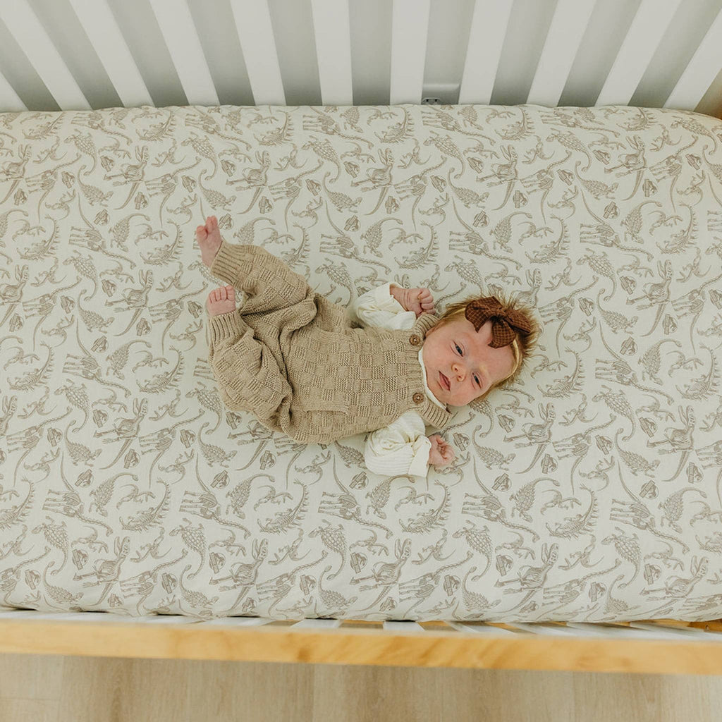Premium Knit Fitted Crib Sheet - Jurassic Park Fossils