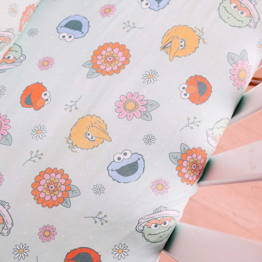 Premium Knit Fitted Crib Sheet - Sesame Street Retro Floral
