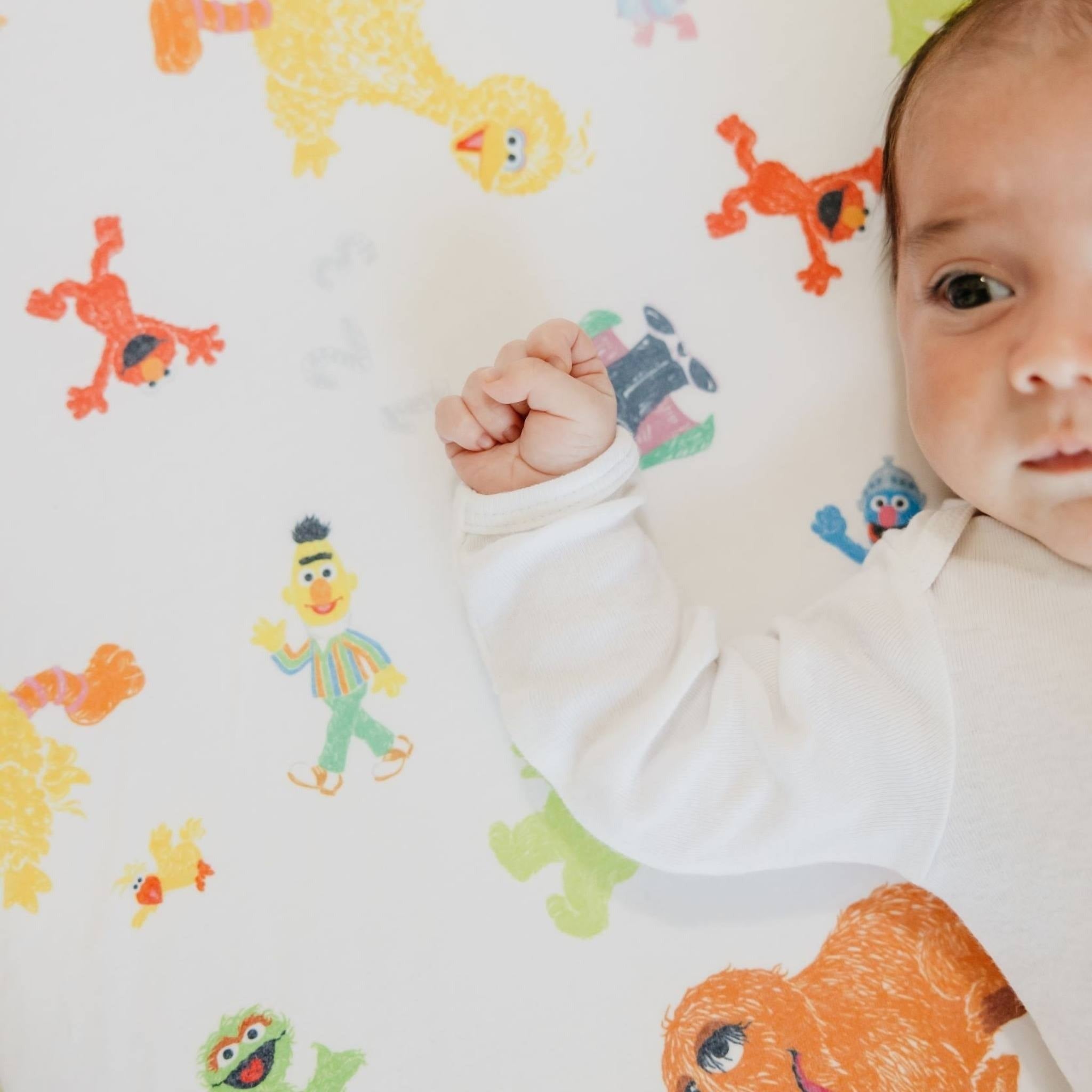 Premium Knit Fitted Crib Sheet - Sesame Friends