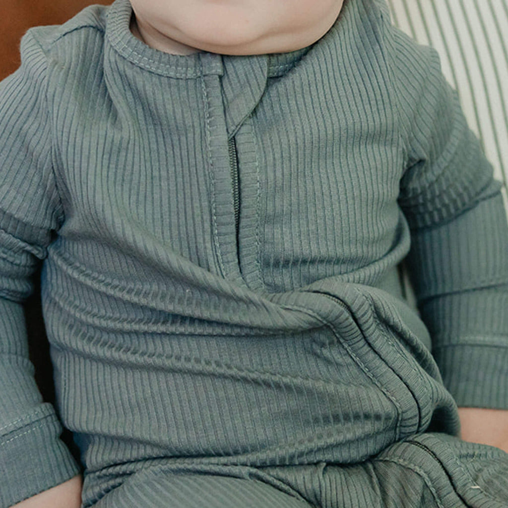 Rib Knit Zip-Up Footie Pajama - Moss