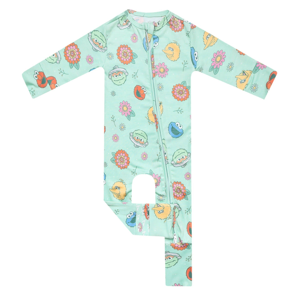 Convertible Zip-Up Footie Pajama - Sesame Street Retro Floral