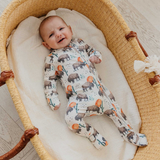 Convertible Zip-Up Footie Pajama - Bison