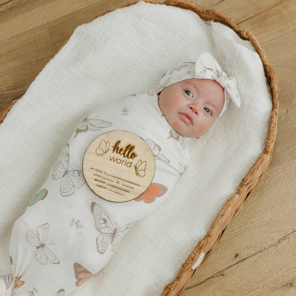 Wooden Announcement Sign - Hello World Butterfly