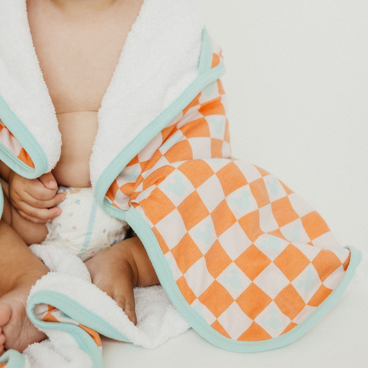 Premium Baby Knit Hooded Towel - Mickey Mouse Check