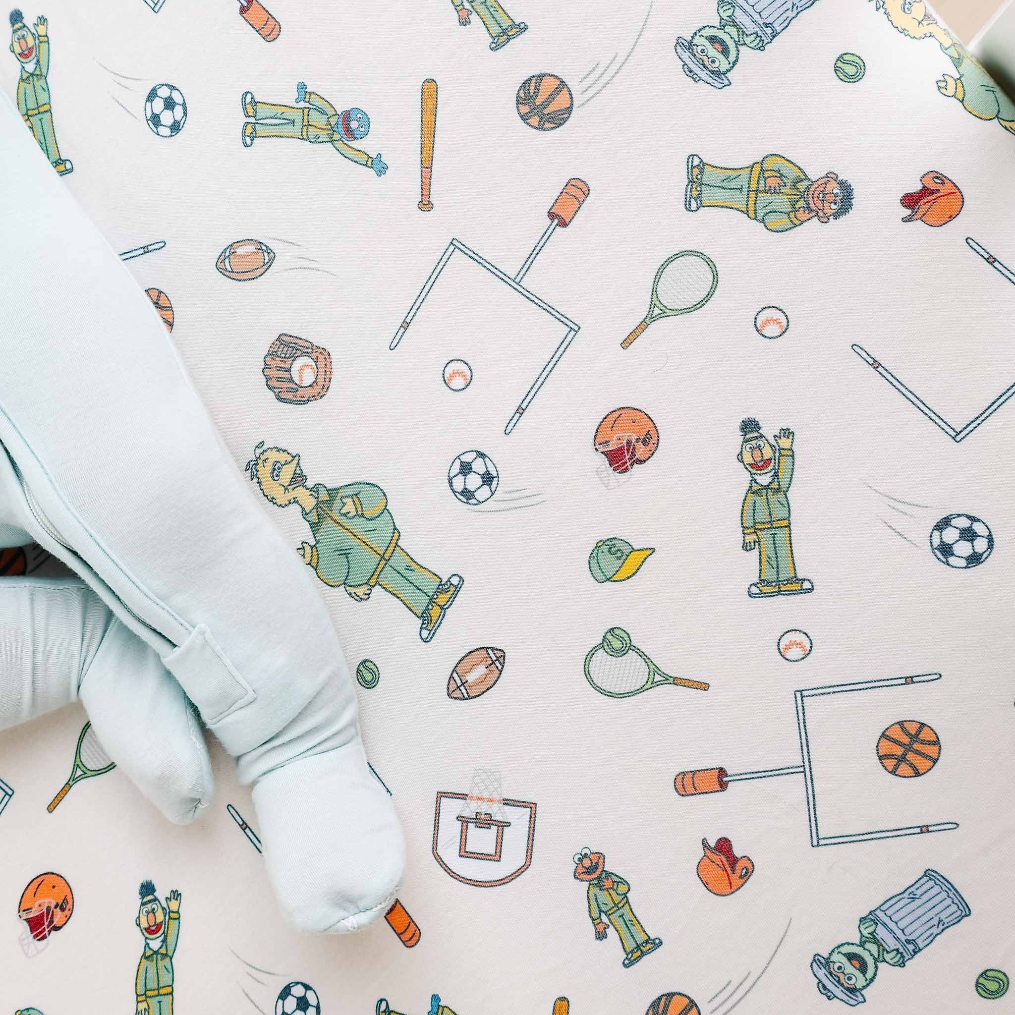 Premium Knit Fitted Crib Sheet - Sesame Street Varsity Friends