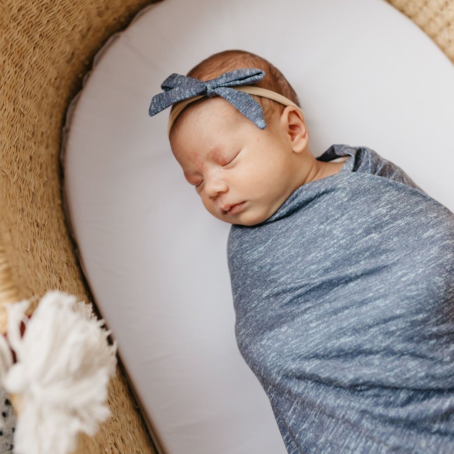 Ribbon Baby Bow - Denim