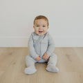 Rib Knit Zip-Up Footie Pajama - Ash